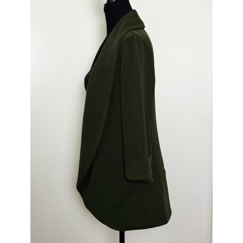 Olive Green Draped Blazer Cardigan M French Mauve Quiet Luxury Office Siren - Picture 6 of 9